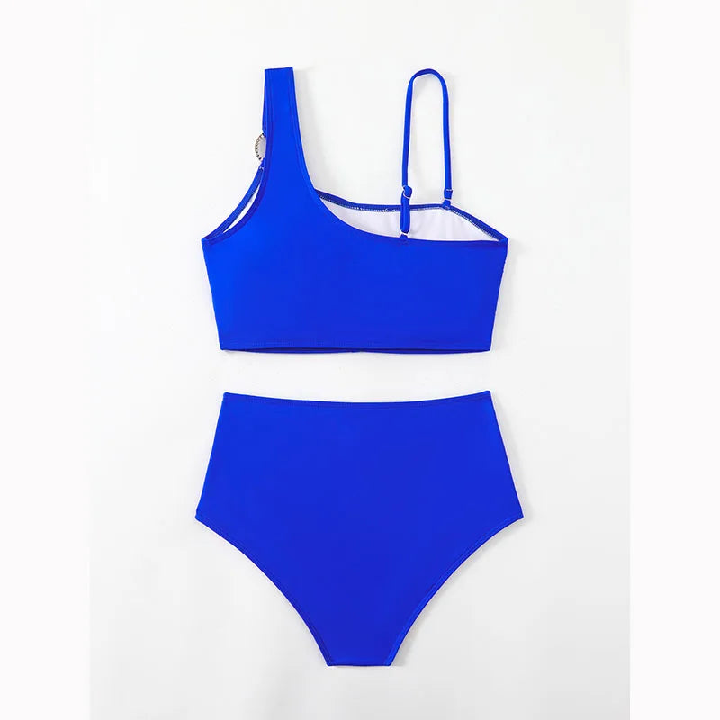 Biquíni feminino de cintura alta, alças finas, estilingue, push up, regata separada, duas peças, roupa de banho sem costas