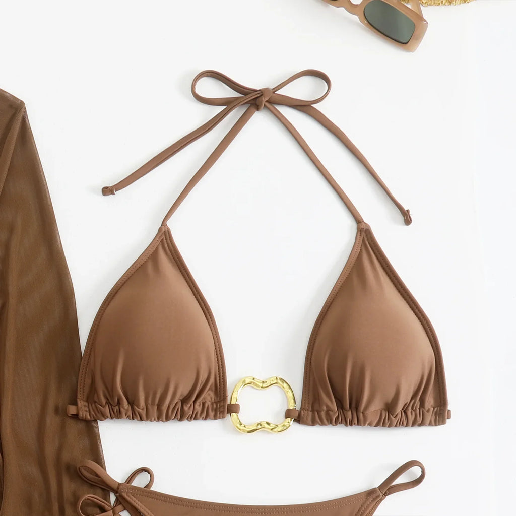 Sexy branco preto 4 peça conjuntos de biquinis feminino manga longa malha cobrir saia maiô praia férias banho biquini