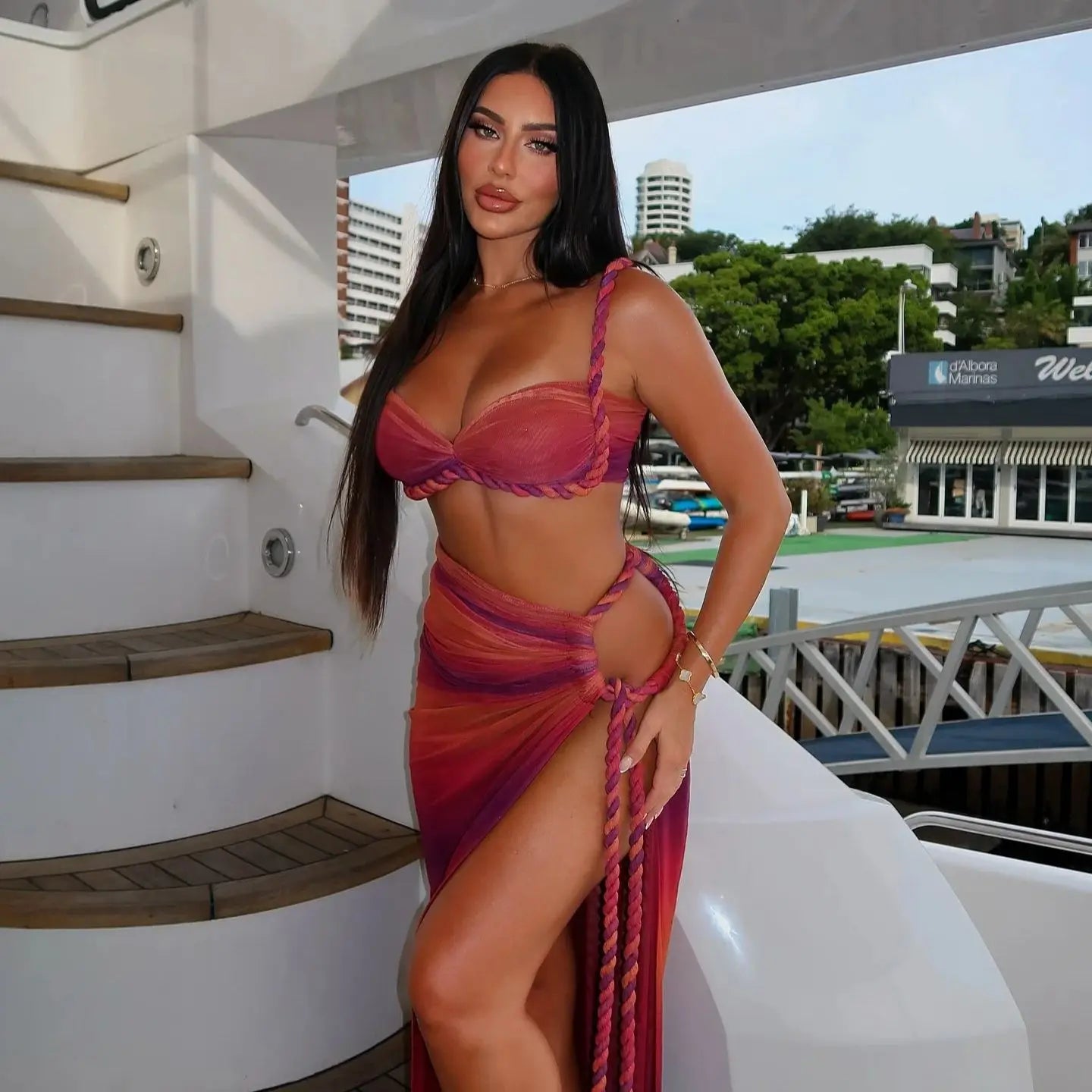 Maiô 3 peças conjunto com saia borla biquíni feminino maiô botão cintura alta roupa de banho beachwear biquini