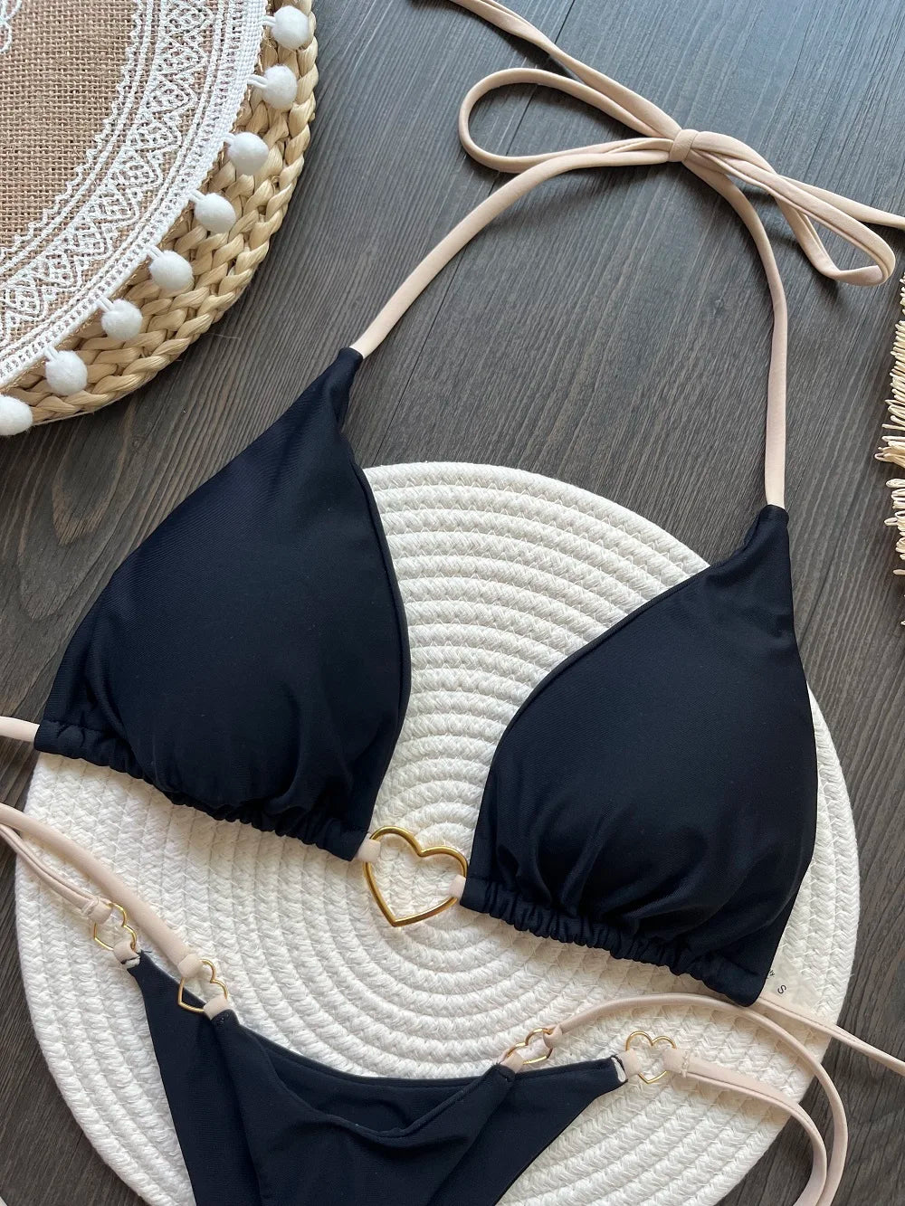 Ruotonsept sexy halter cor sólida conjunto de biquíni maiô feminino de duas peças triângulo tanga maiô biquinis brasileiros