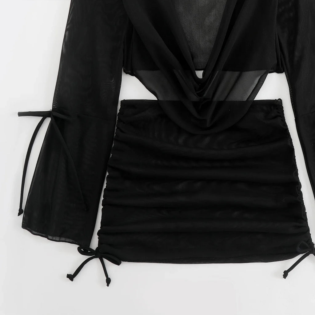 Sexy branco preto 4 peça conjuntos de biquinis feminino manga longa malha cobrir saia maiô praia férias banho biquini