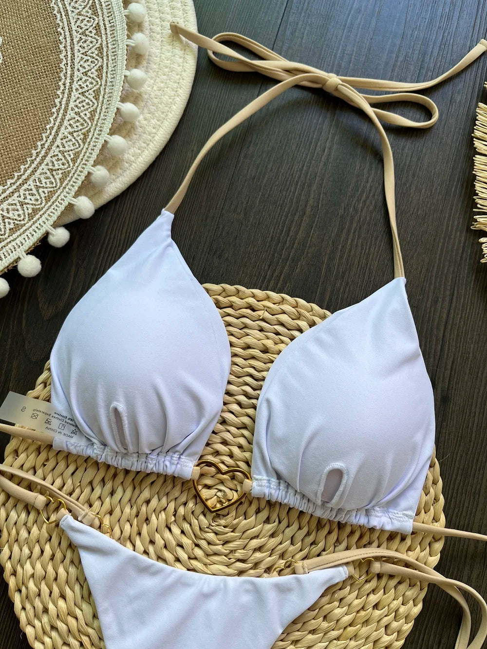 Ruotonsept sexy halter cor sólida conjunto de biquíni maiô feminino de duas peças triângulo tanga maiô biquinis brasileiros