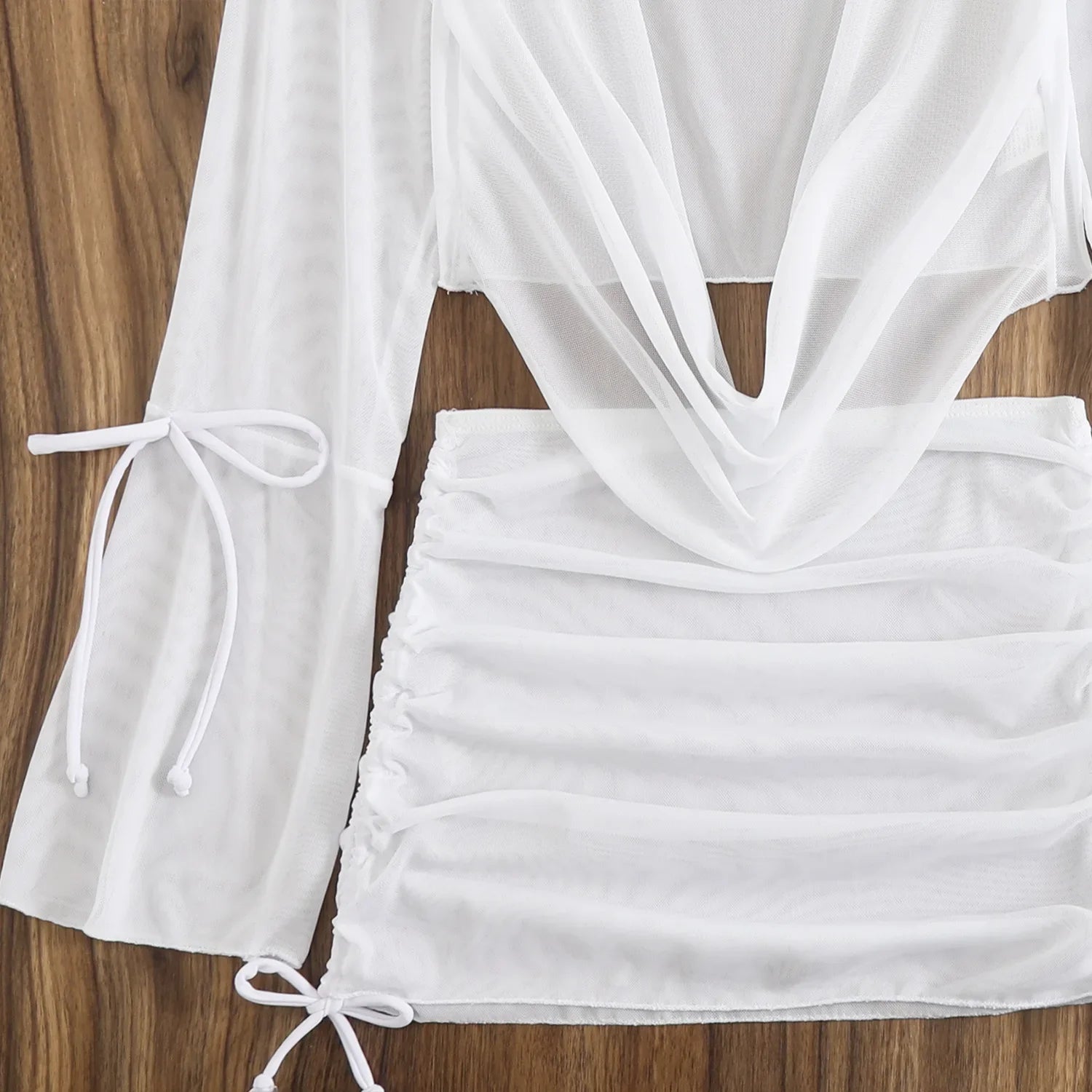 Sexy branco preto 4 peça conjuntos de biquinis feminino manga longa malha cobrir saia maiô praia férias banho biquini