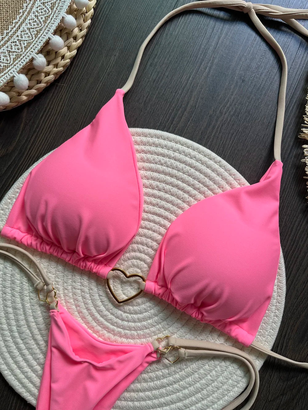 Ruotonsept sexy halter cor sólida conjunto de biquíni maiô feminino de duas peças triângulo tanga maiô biquinis brasileiros