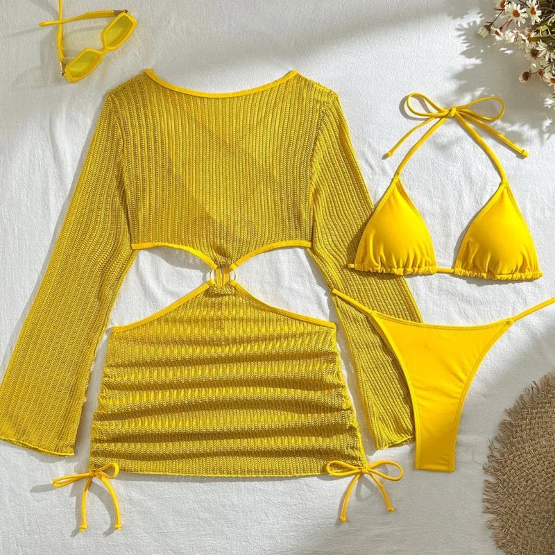 2025 sexy biquinis feminino maiôs de três peças de banho praia swim wear fatos de banho conjunto de biquíni brasileiro piscina banhista
