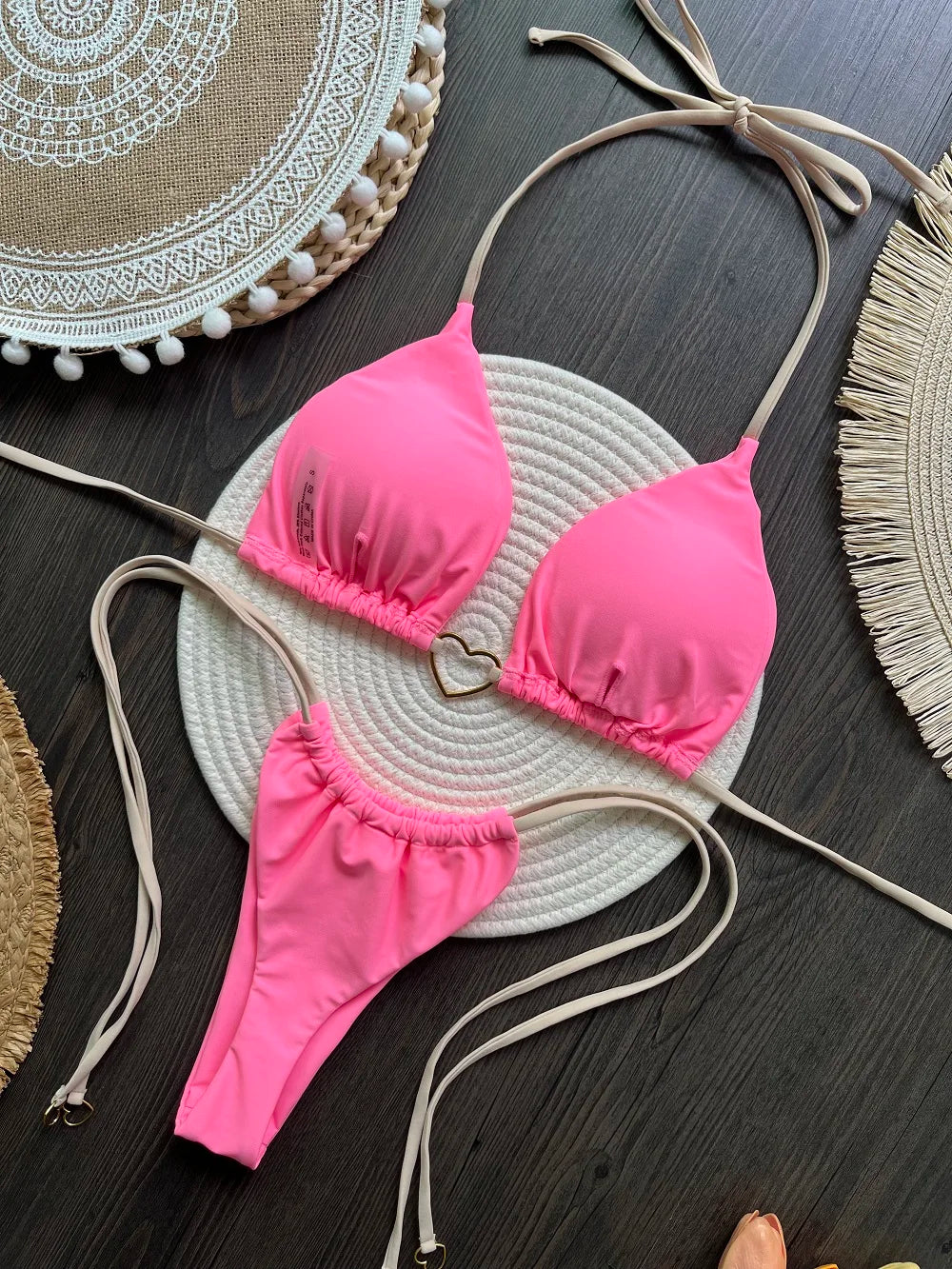 Ruotonsept sexy halter cor sólida conjunto de biquíni maiô feminino de duas peças triângulo tanga maiô biquinis brasileiros