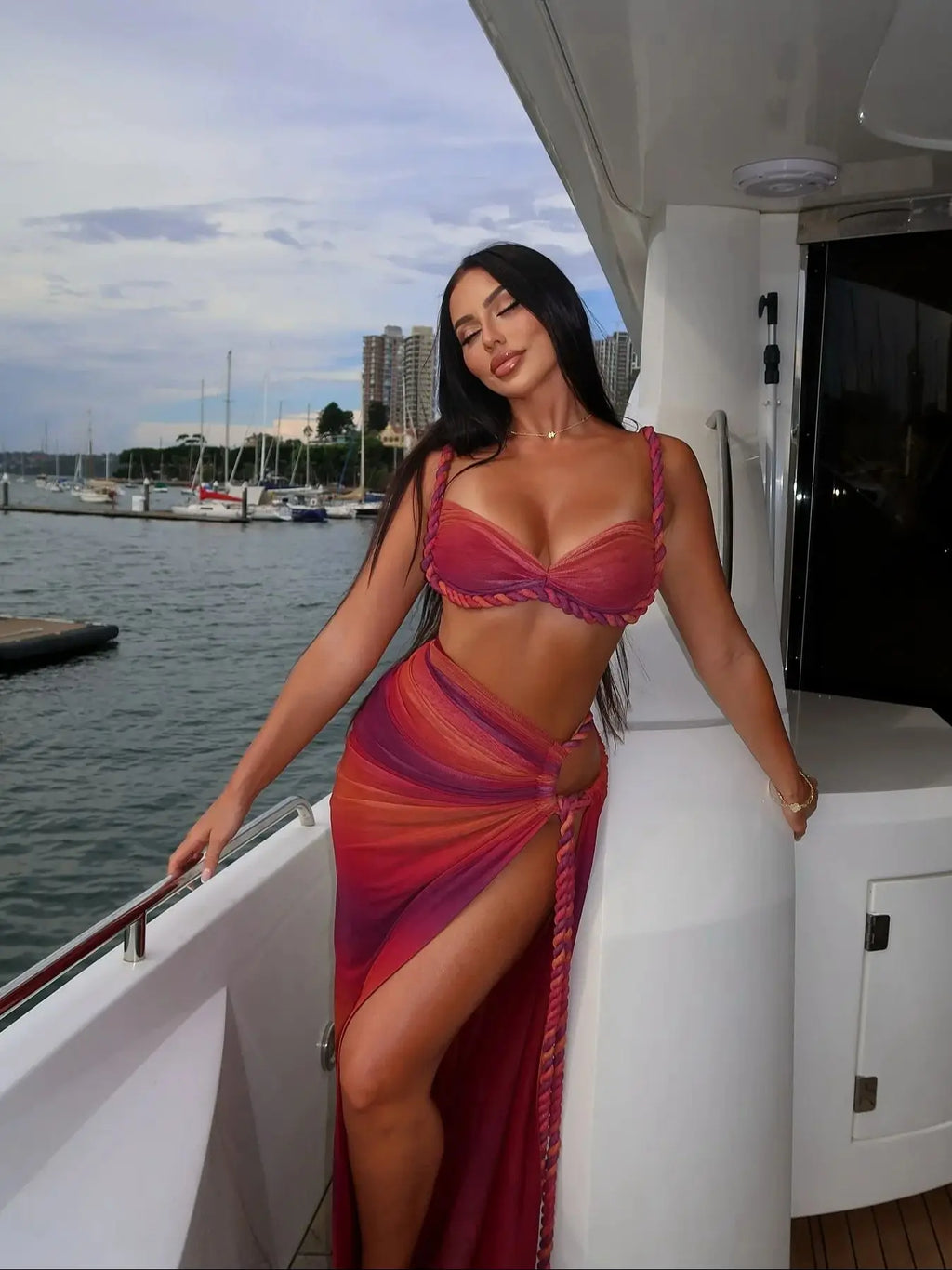 Maiô 3 peças conjunto com saia borla biquíni feminino maiô botão cintura alta roupa de banho beachwear biquini